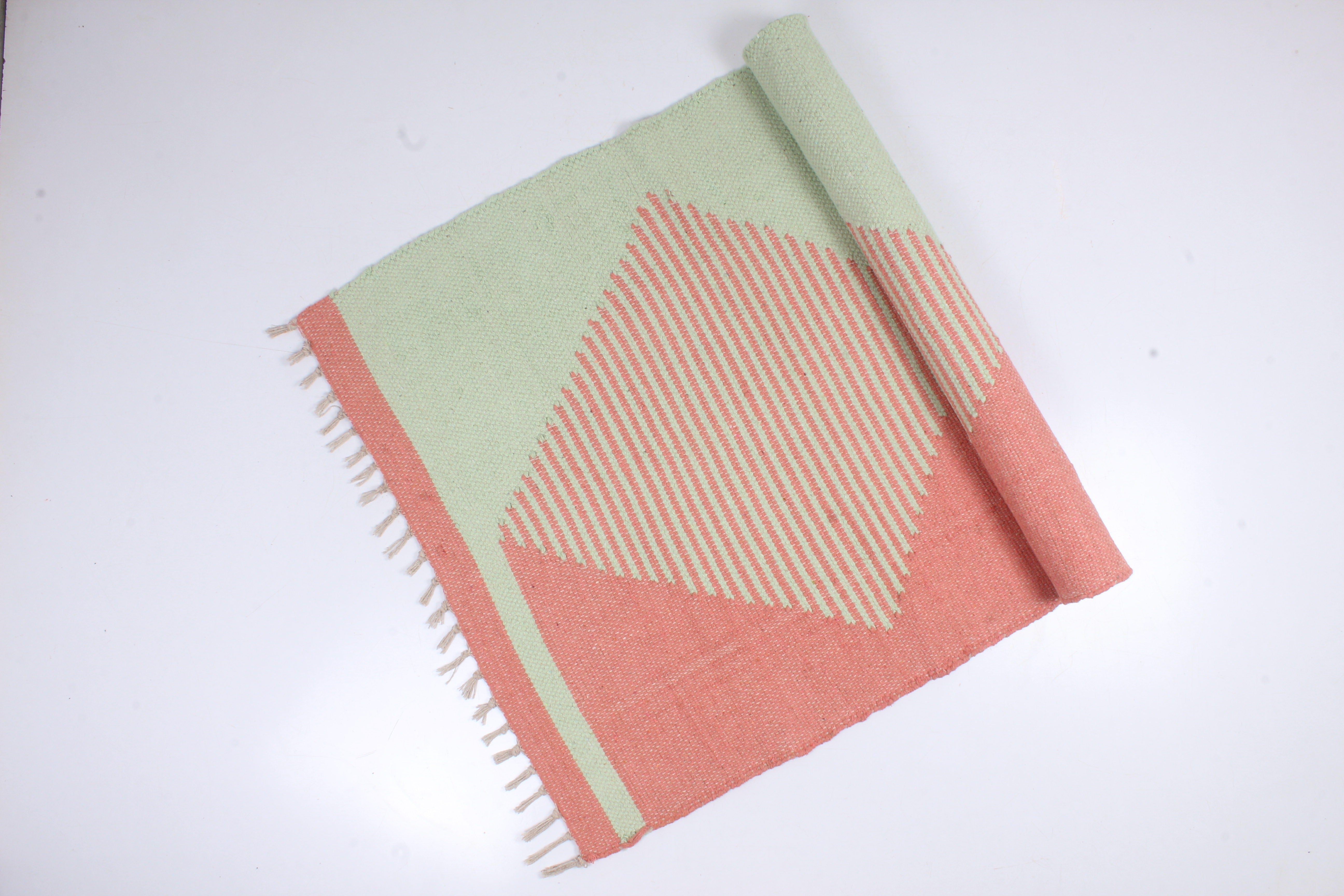 Handwoven Peach and Green Yoga Mat